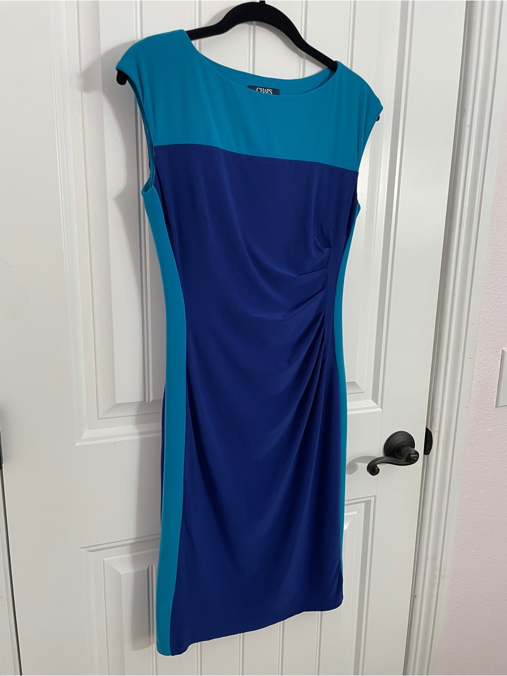 Chaps Blue & Turquoise Color Block Ruched Sheath Dress XS - Picture 4 of 17